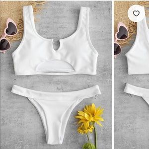 White Zaful ribbed cut out bikini
